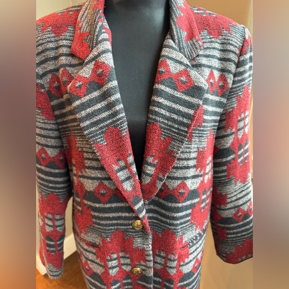 DANIELLE B - Vintage Red/Black/Gray Patterned Blazer Women’s Size Medium - Picture 3 of 16